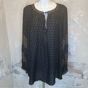 Lucky Brand XXL NWT peasant top black micro print cottage core relaxed fit boho